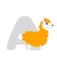 the letter A and an alpaca