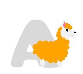 the letter A and an alpaca